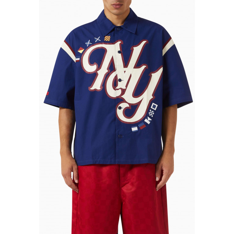Tommy Jeans - College NY Logo Shirt in Cotton Poplin Blue
