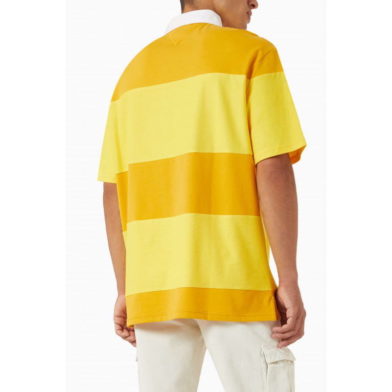 Tommy Jeans - Striped Logo Rugby Shirt in Cotton Terry Gold