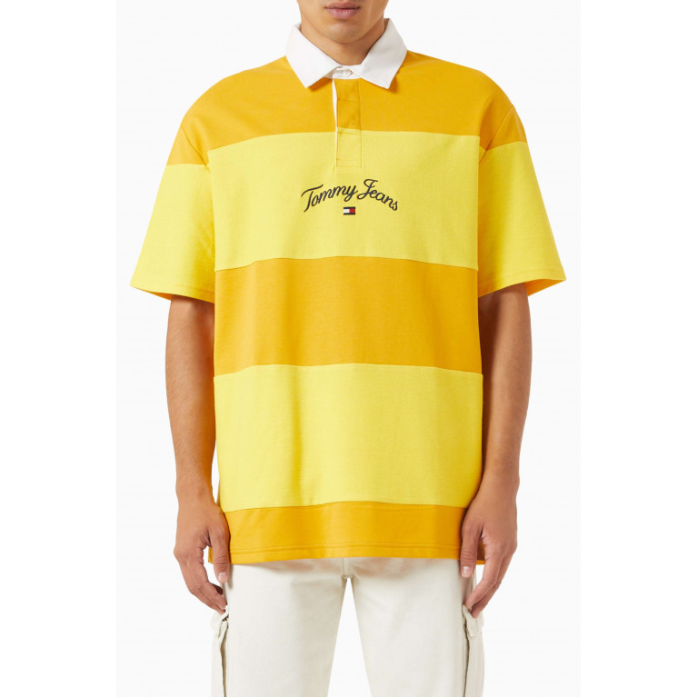 Tommy Jeans - Striped Logo Rugby Shirt in Cotton Terry Gold