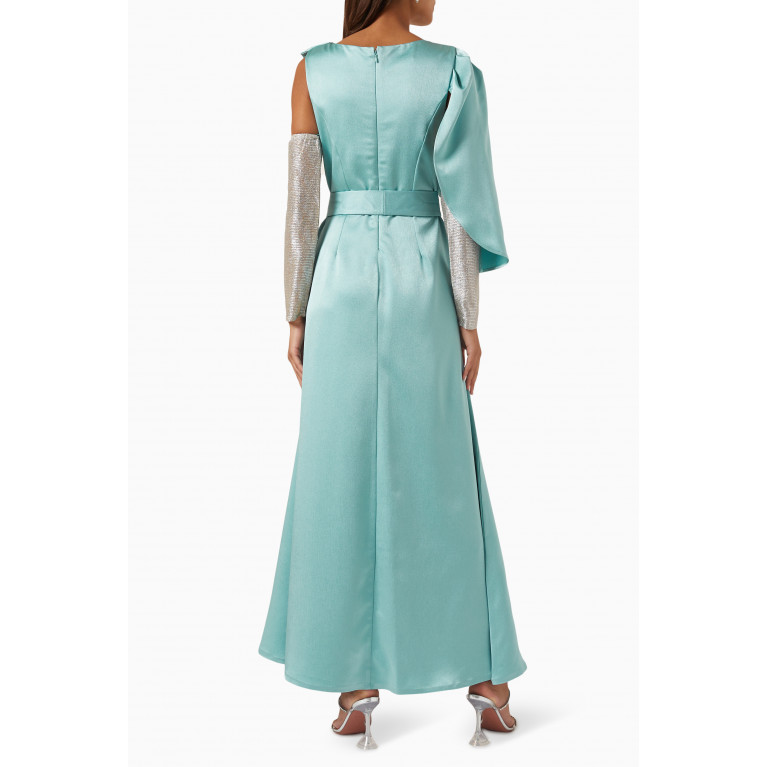 NASS - Layered Maxi Dress with Detachable Sleeves in Satin Blue