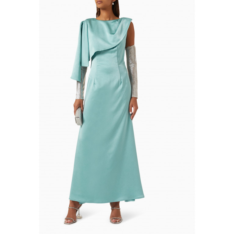 NASS - Layered Maxi Dress with Detachable Sleeves in Satin Blue