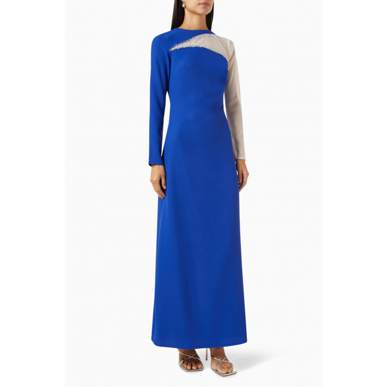 NASS - Mesh-panel Maxi Dress in Crepe Blue