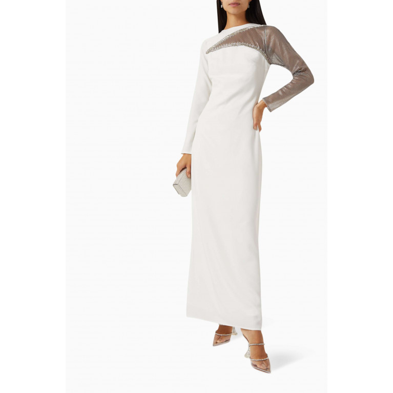 NASS - Mesh-panel Maxi Dress in Crepe Neutral