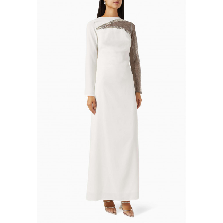NASS - Mesh-panel Maxi Dress in Crepe Neutral