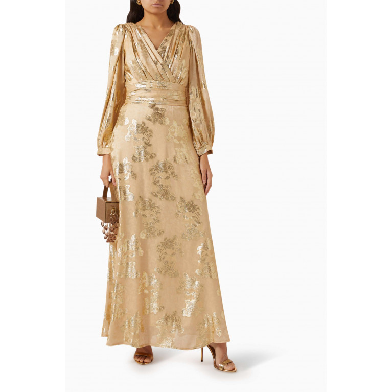 NASS - Embossed Belted Maxi Dress Gold