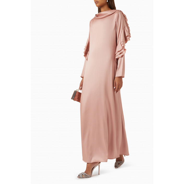 NASS - Cowl-neck Belted Maxi Dress in Satin