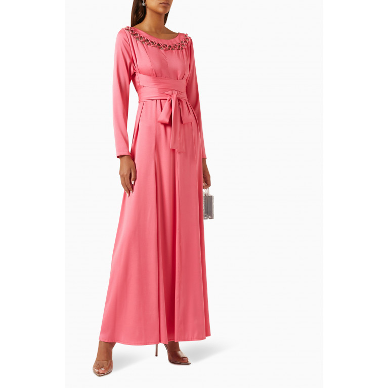 NASS - Cut-out Trim Belted Maxi Dress in Satin