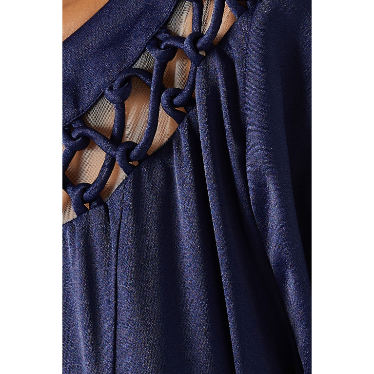 NASS - Cut-out Trim Belted Maxi Dress in Satin Blue