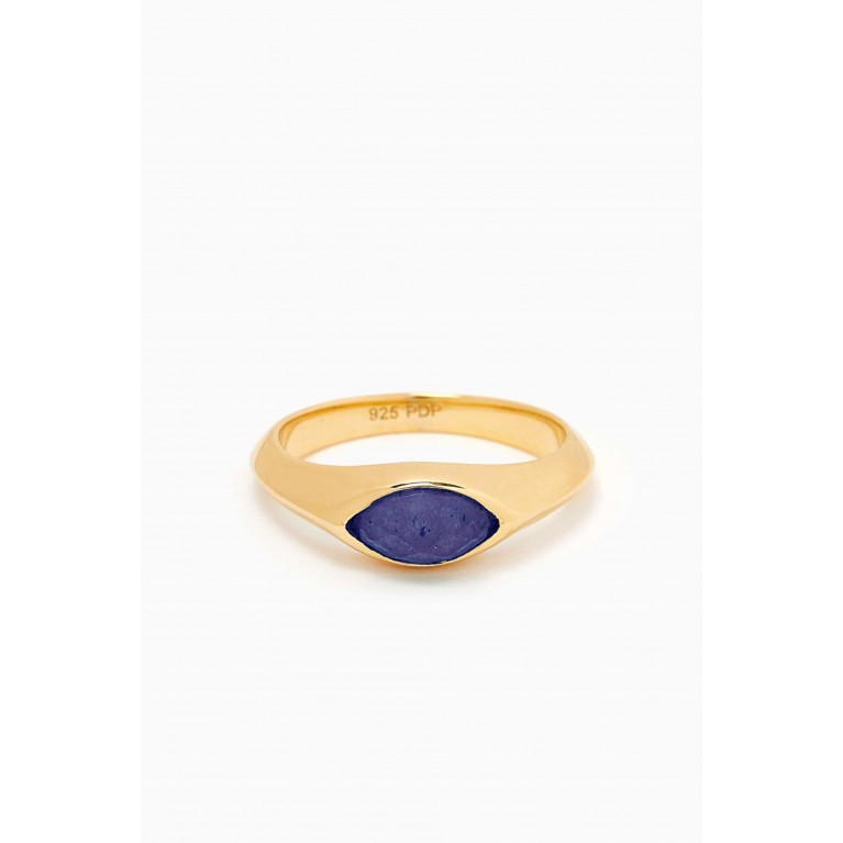 PDPAOLA - Nomad Lapis Lazuli Stamp Ring in 18kt Gold-plated Sterling Silver
