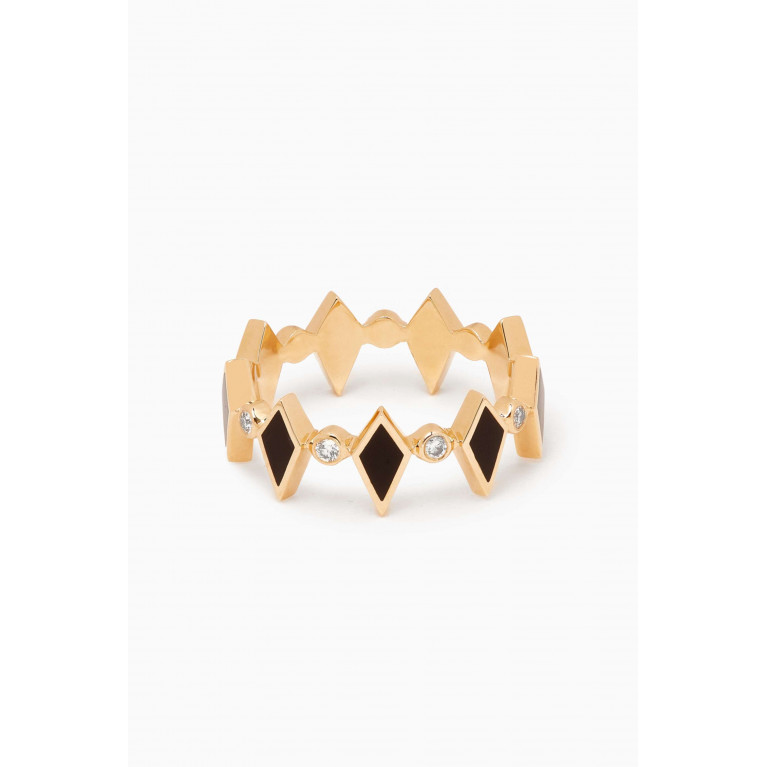 Noora Shawqi - Mosaic Diamond & Enamel Ring in 18kt Gold Black