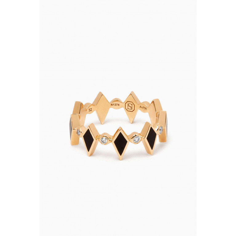 Noora Shawqi - Mosaic Diamond & Enamel Ring in 18kt Gold Black