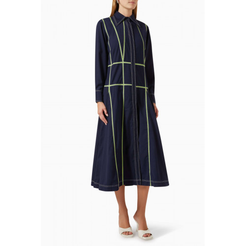 Lovebirds - Intersect Striped Midi Dress in Suiting