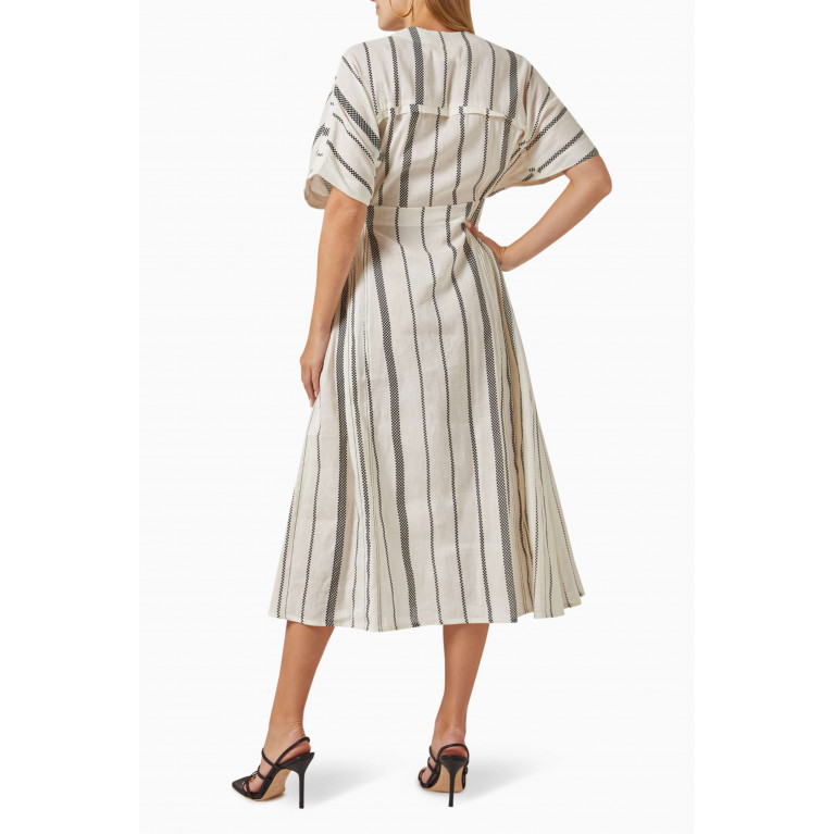 Lovebirds - Striped Midi Dress in Linen-blend