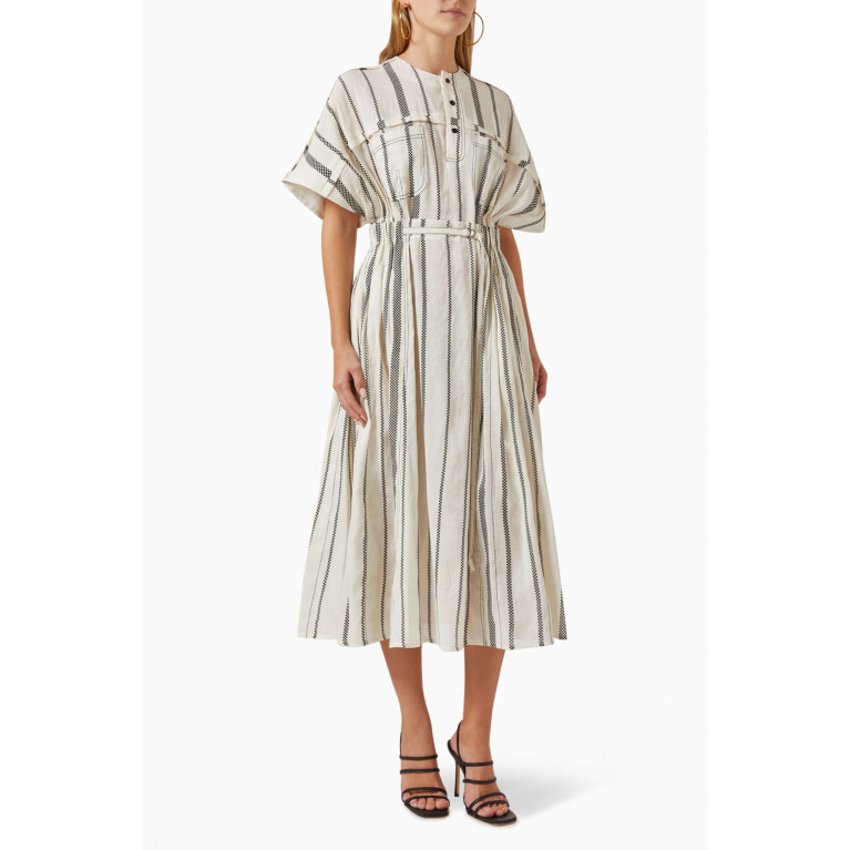 Lovebirds - Striped Midi Dress in Linen-blend