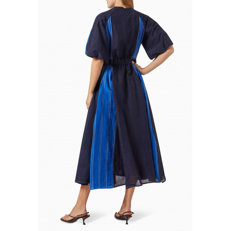 Lovebirds - Colour-block Pleated Midi Dress in Linen-blend