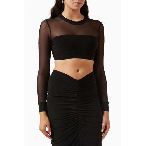 Norma Kamali - Banded Midriff Crop Top in Poly Lycra & Mesh