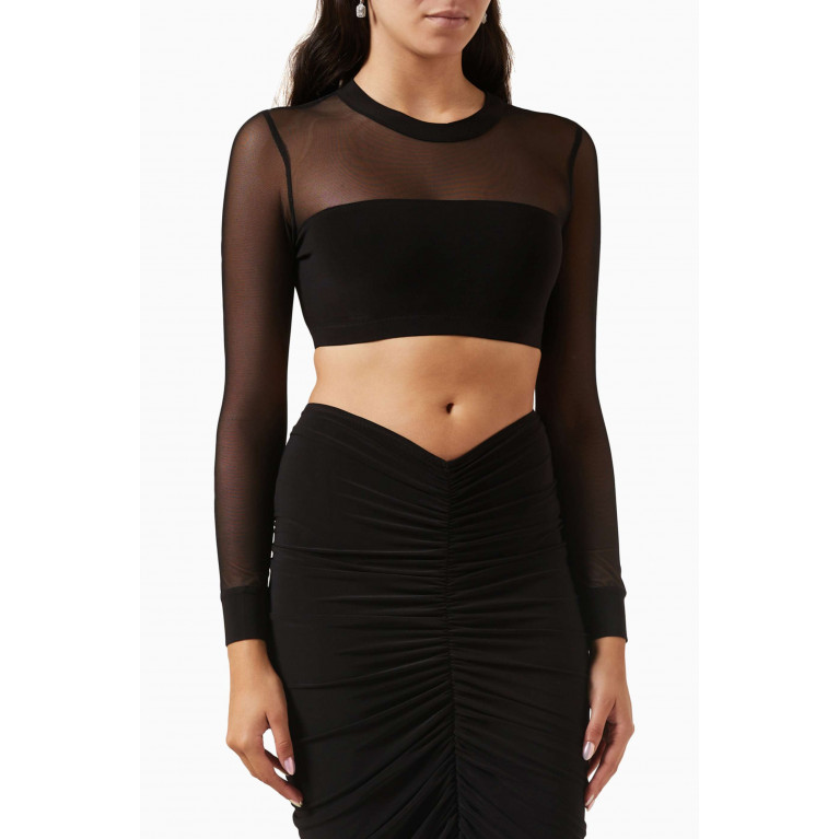 Norma Kamali - Banded Midriff Crop Top in Poly Lycra & Mesh