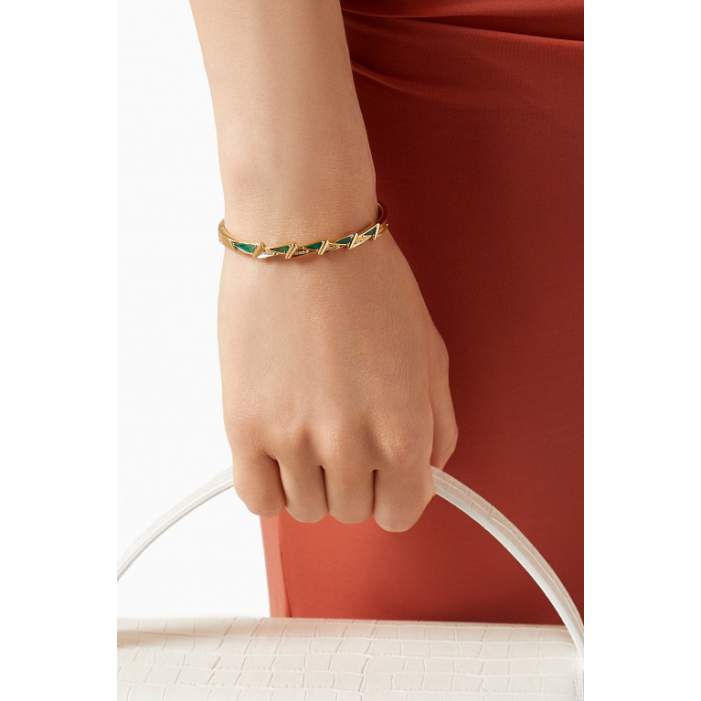 Charmaleena - Energy Diamond & Green Agate Cuff Bracelet in 18kt Gold