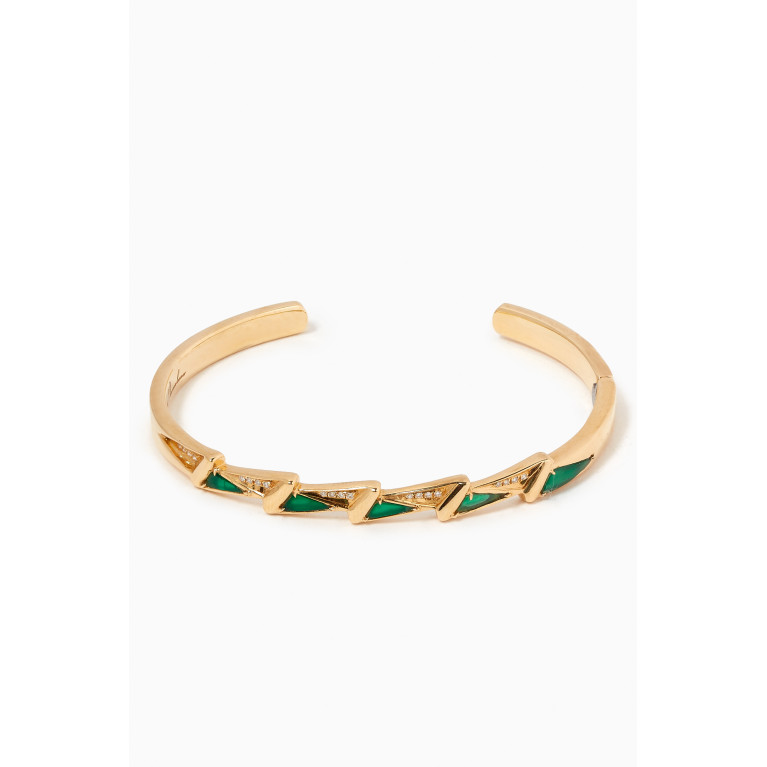 Charmaleena - Energy Diamond & Green Agate Cuff Bracelet in 18kt Gold