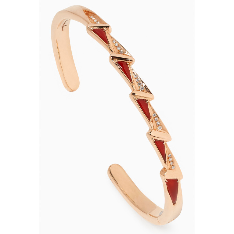 Charmaleena - Energy Diamond & Red Agate Cuff Bracelet in 18kt Gold