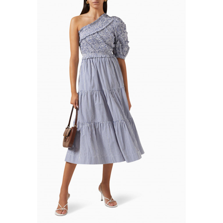 Sea New York - Axelle One-shoulder Midi Dress in Cotton