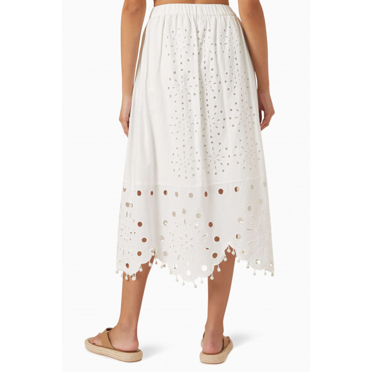 Sea New York - Addie Eyelet Midi Skirt in Cotton-linen