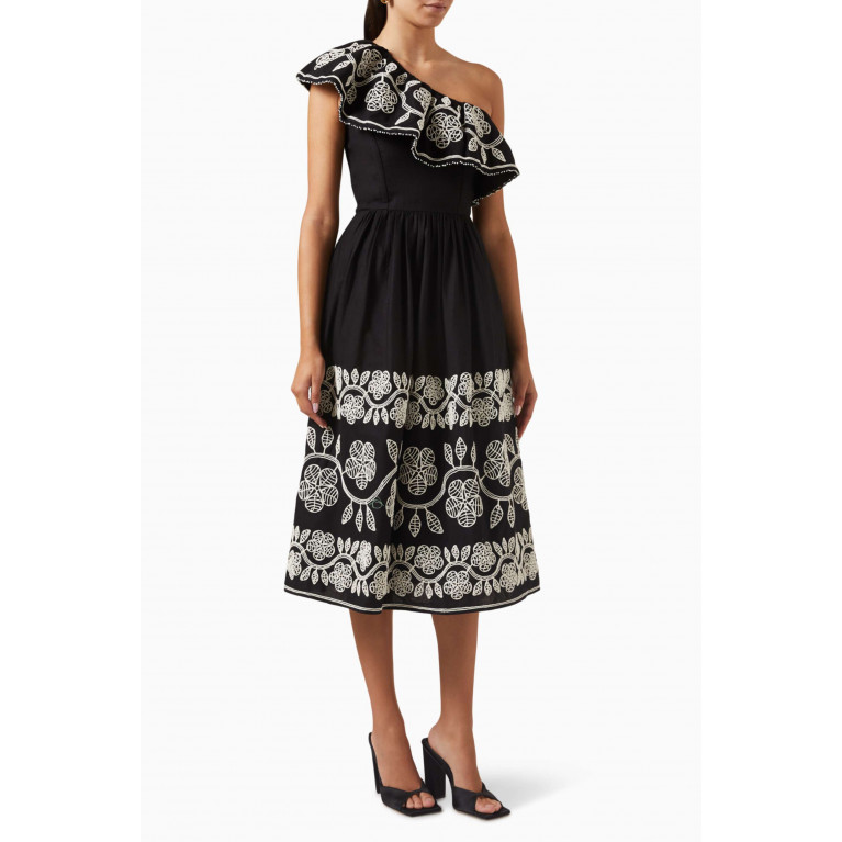 Sea New York - Beck One-shoulder Midi Dress in cotton & linen-blend