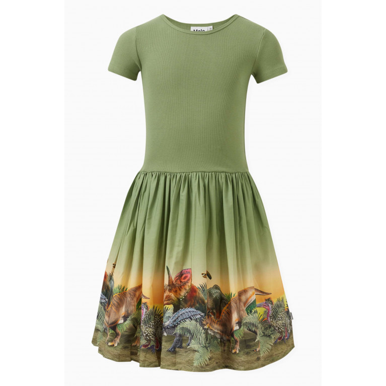 Molo - Cissa Printed Dress in Cotton Green