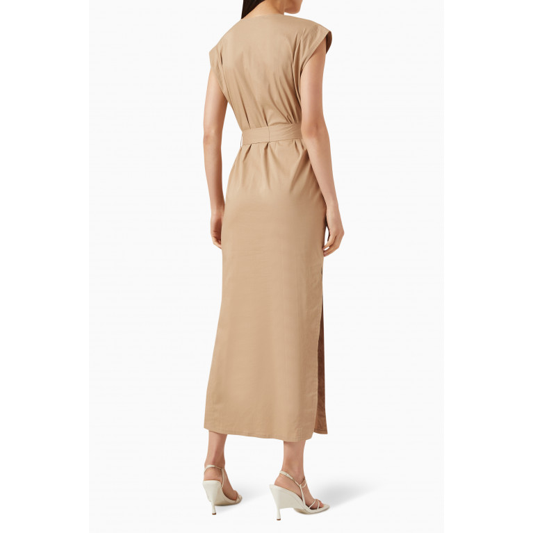 Setre - Cap-sleeve Belted Midi Dress in Cotton