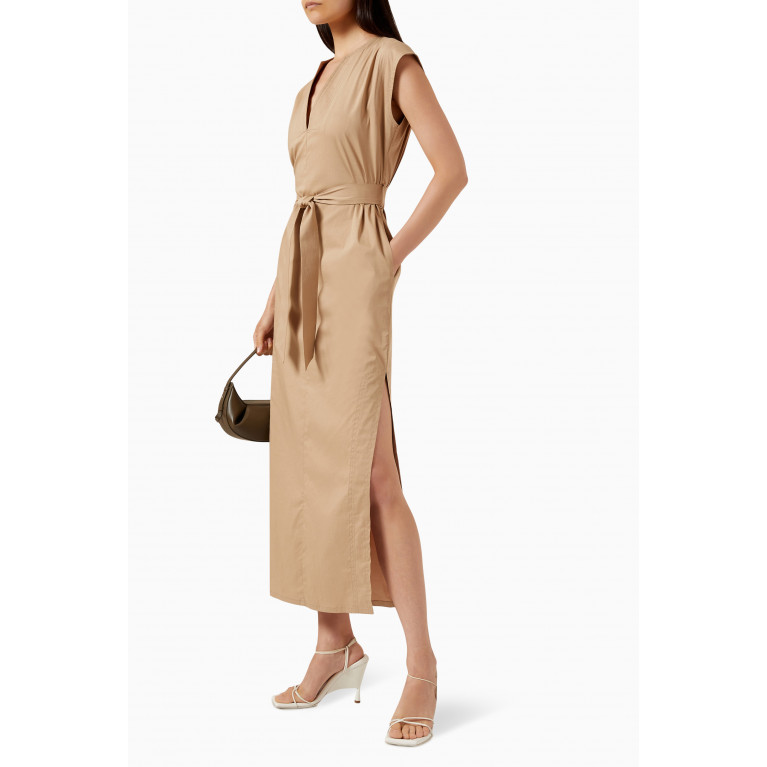 Setre - Cap-sleeve Belted Midi Dress in Cotton
