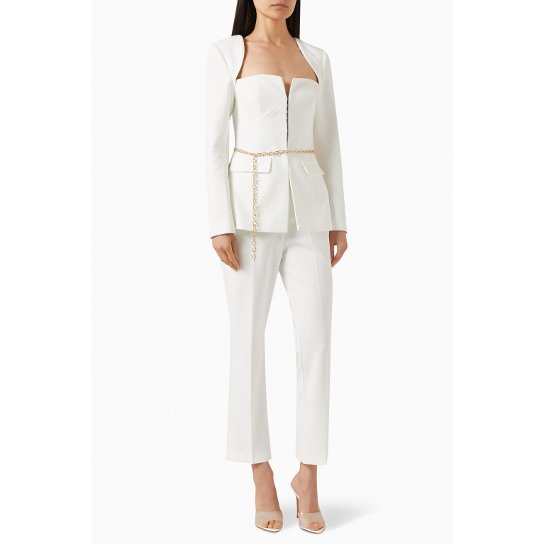 Setre - Belted Suit Set in Stretch-crepe White