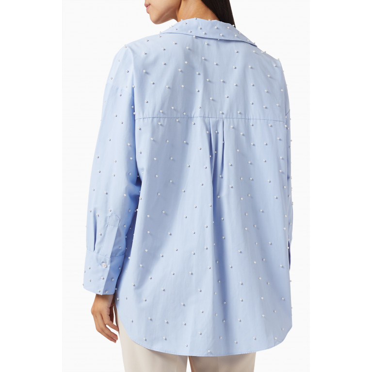 Setre - Pearl-embellished Shirt in Cotton Blue