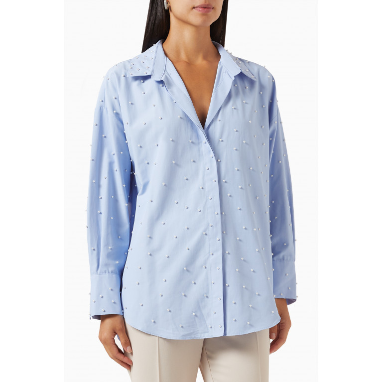 Setre - Pearl-embellished Shirt in Cotton Blue