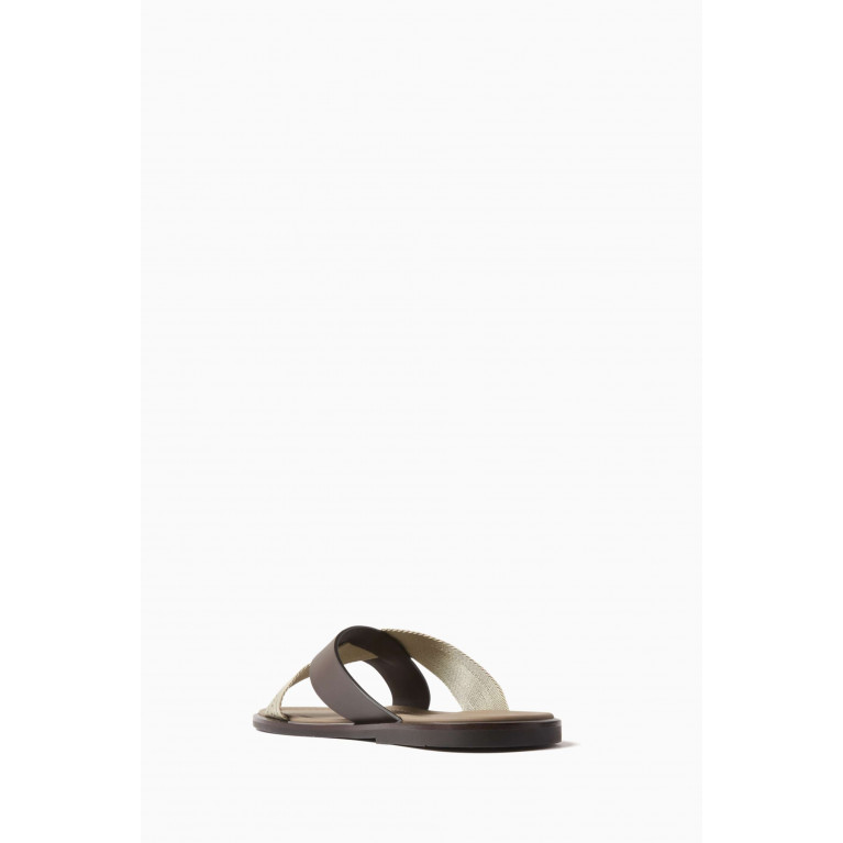 Giorgio Armani - Cross-strap Logo Sandals in Jacquard & Leather Neutral