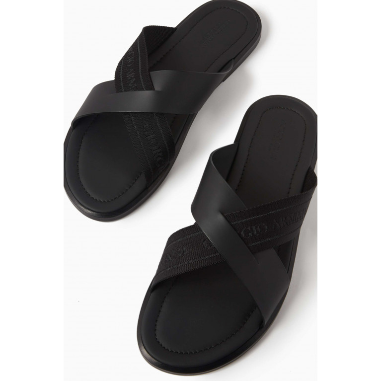 Giorgio Armani - Cross-strap Logo Sandals in Jacquard & Leather Black