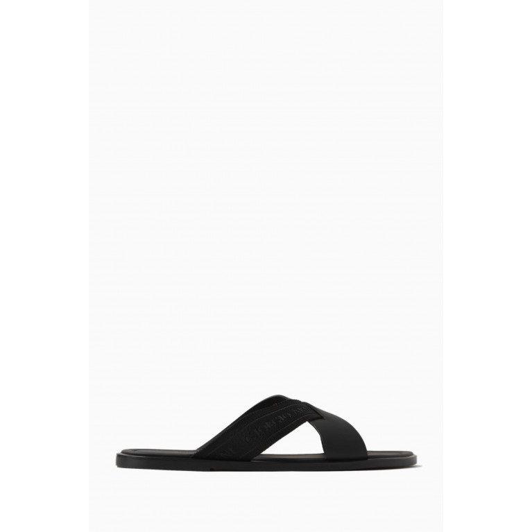 Giorgio Armani - Cross-strap Logo Sandals in Jacquard & Leather Black