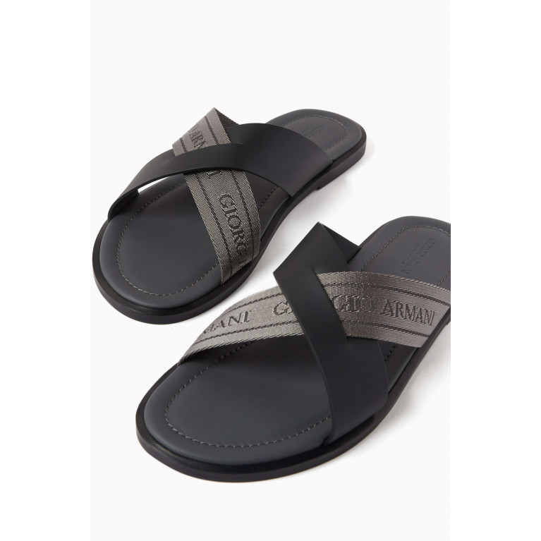 Giorgio Armani - Cross-strap Logo Sandals in Jacquard & Leather Grey