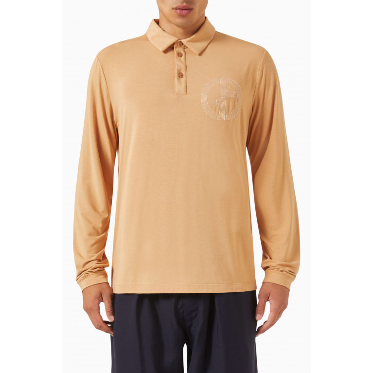 Giorgio Armani - Logo-embroidered Polo Shirt in Stretch Bamboo-viscose jersey Neutral