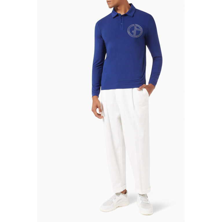 Giorgio Armani - Logo-embroidered Polo Shirt in Stretch Bamboo-viscose jersey Blue