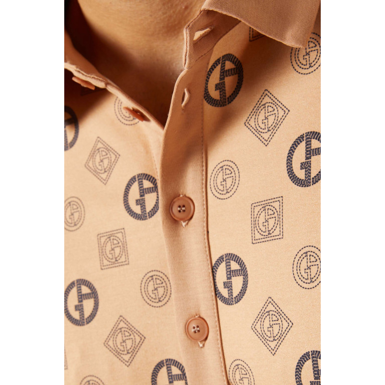 Giorgio Armani - All-over Logo Print Polo Shirt in Cotton Neutral