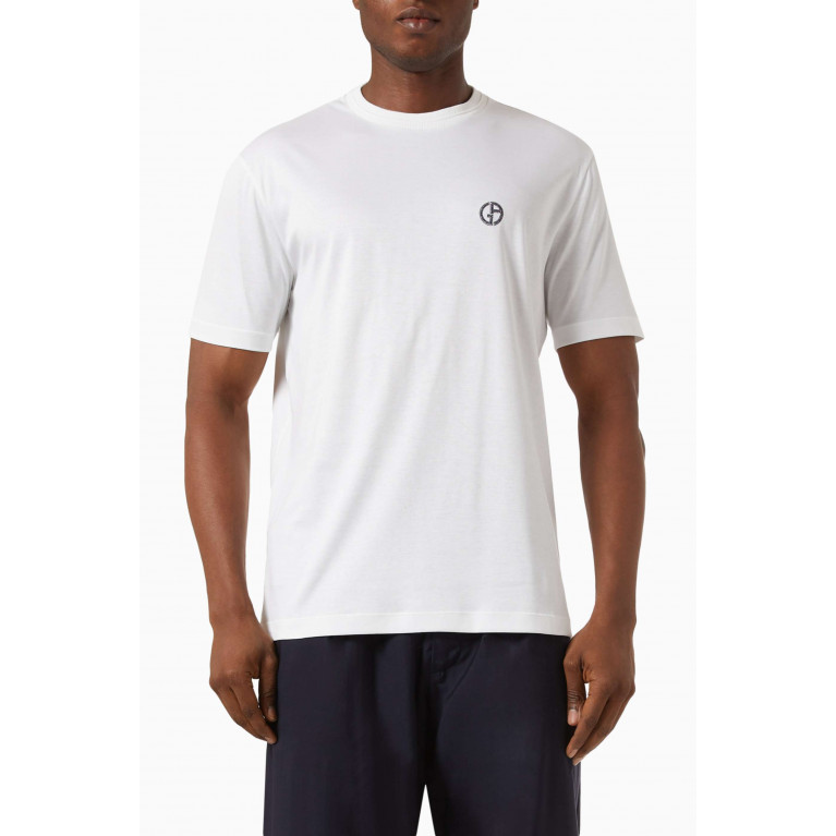 Giorgio Armani - Embroidered-logo T-shirt in Jersey White