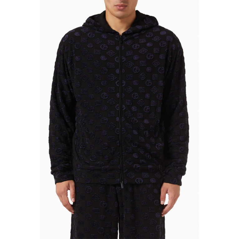 Giorgio Armani - All-over Flocked Logo Hoodie in Jersey