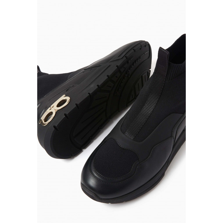 Ferragamo - Cosma Sock Boots in Stretch Knit & Leather