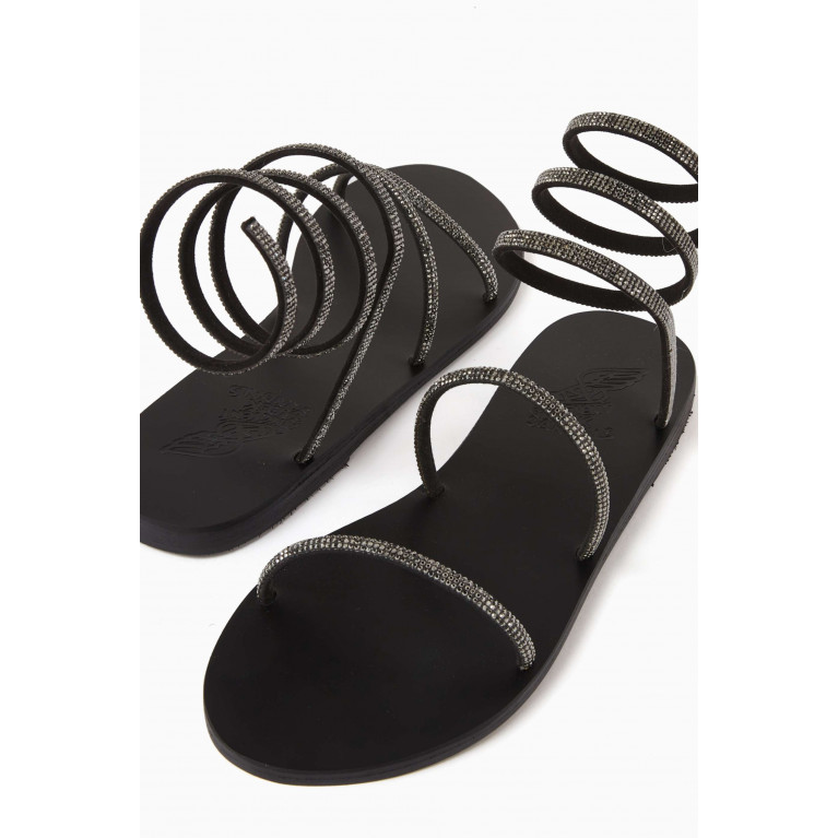Ancient Greek Sandals - Ofis Crystal Embellished Sandals in Leather Black