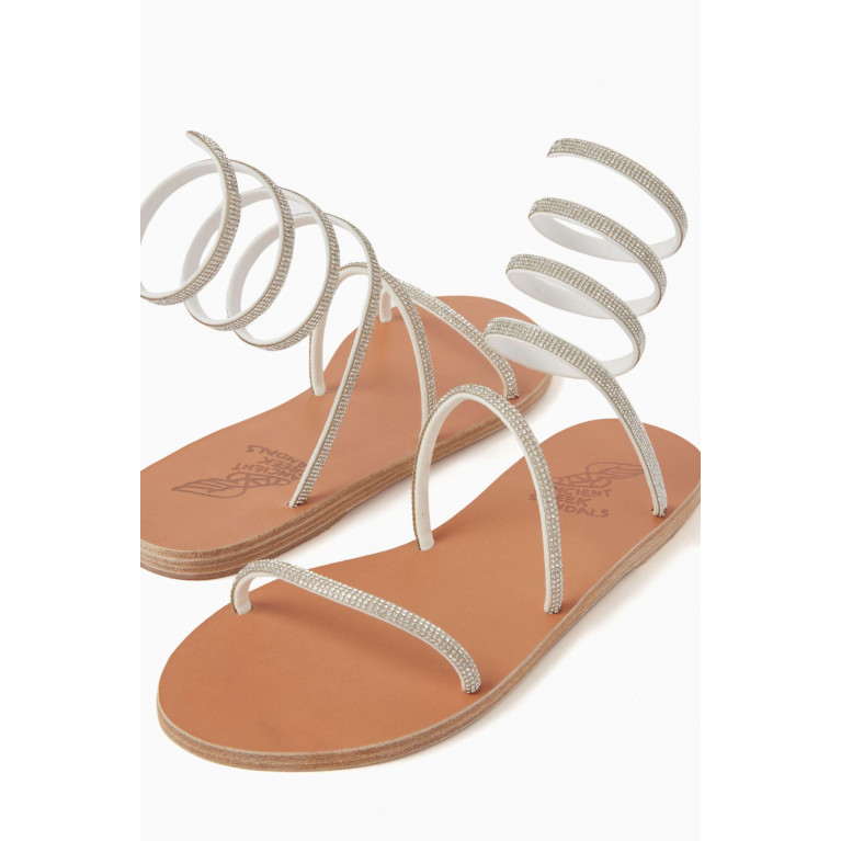 Ancient Greek Sandals - Ofis Crystal Embellished Sandals in Leather Silver