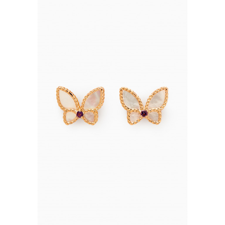 Damas - Farfasha Petali del Mare Butterfly Amethyst & Mother of Pearl Earrings in 18kt Rose Gold