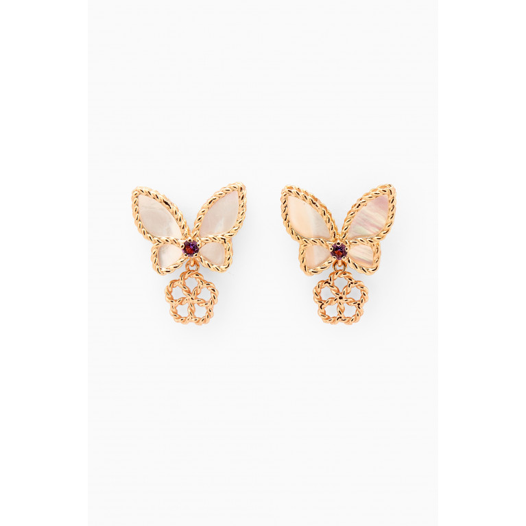 Damas - Farfasha Petali del Mare Butterfly Amethyst & Mother of Pearl Drop Earrings in 18kt Rose Gold