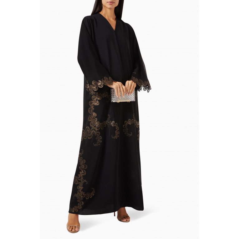 Mauzan - Laser-cut Embellished Abaya in Crepe