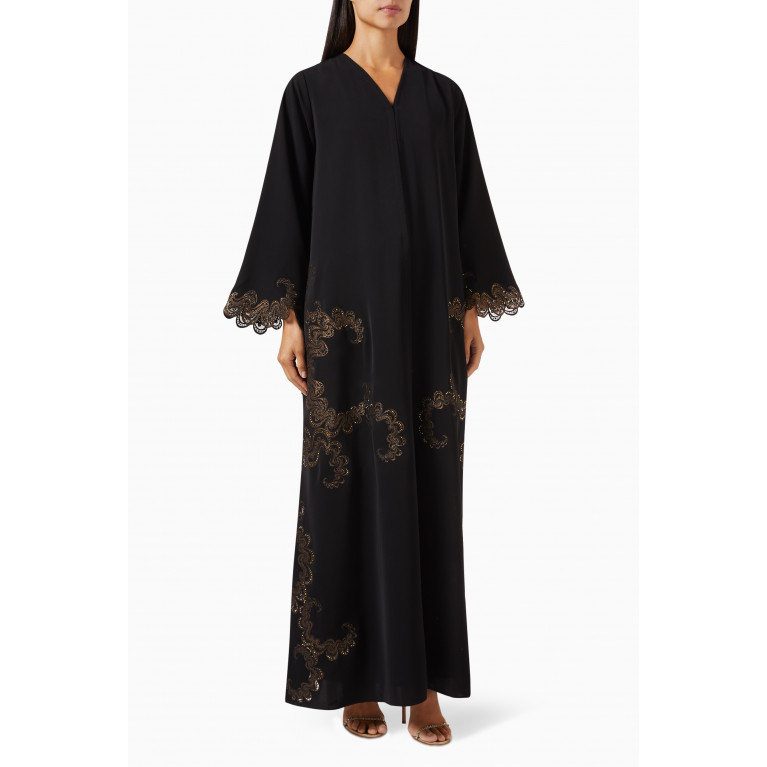 Mauzan - Laser-cut Embellished Abaya in Crepe