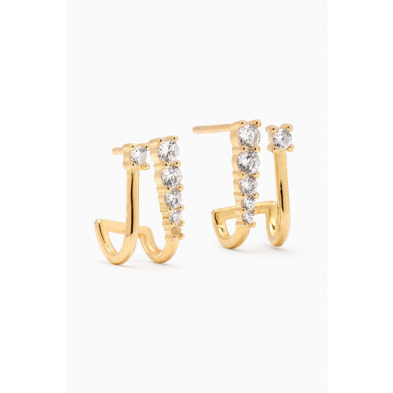 By Adina Eden - Double CZ Stud Earrings in 14kt Gold-plated Sterling Silver